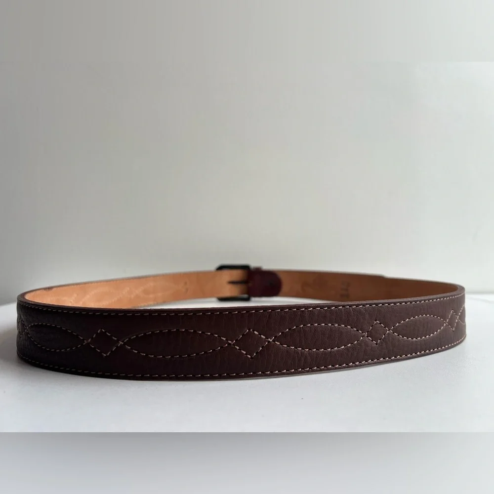 Brown Buffalo Leather Belt Cuero de Búfalo Brass Buckle Size 110 /47.5” x 1-3/8”